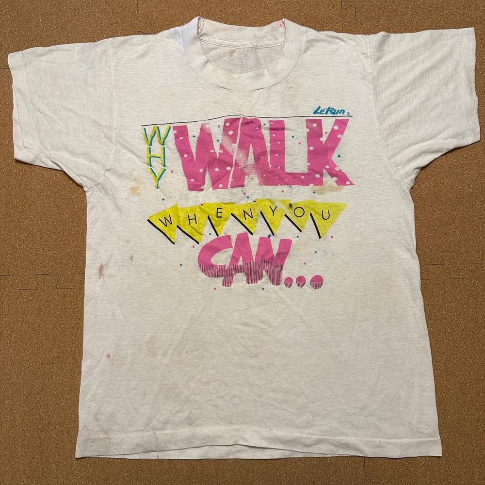 LeRun Graphic Tee Unisex XS White Vintage 80s 90s Skate Scooter Single Stitch